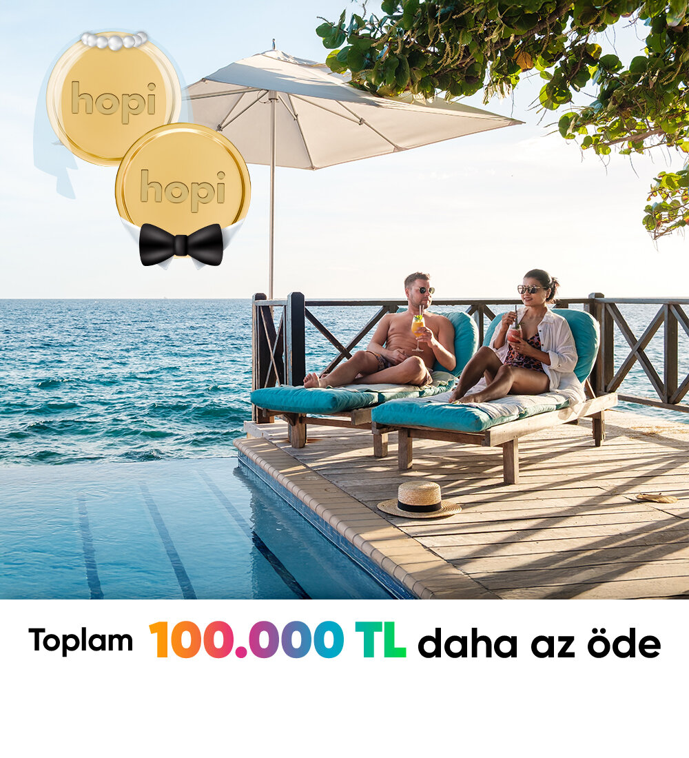 Jolly ile 100.000 TL ve üzeri seçili yurtiçi otel rezervasyonlarında geçerli 5.000 Paracık kazan. Sağ üst köşedeki paylaş ikonuna tıkla, düğün hazırlığı yapan yakınlarına WhatsApp’tan gönder, sen de mutluluklarına destek ol. :)5.000 Paracık kazan -2