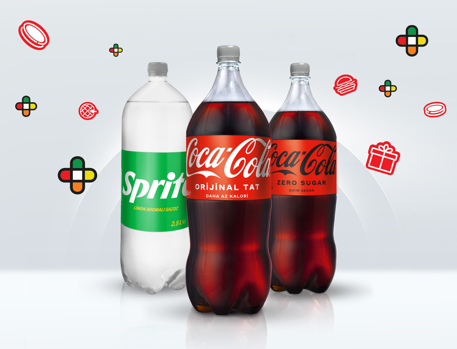 2.5L PET Coca-Cola Daha Az Kalorİ, Coca-Cola Zero Sugar ve Sprite kapaklarından çıkan kodlarla 25 Paracık’a kadar kazan!25 Paracık’a
kadar kazan -1